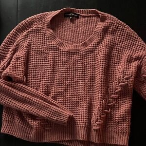 Almost Famous Waffle Knit Lace Up Detail Sweater Dusty Rose XL
